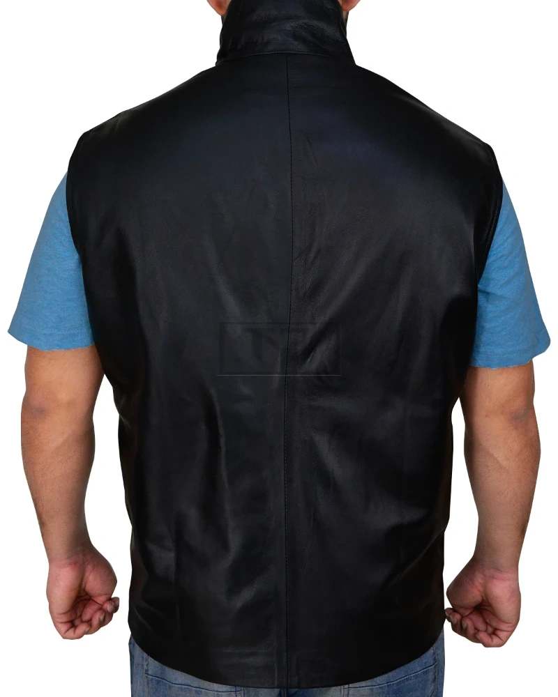 Men Sleek Black Leather Vest - image 2