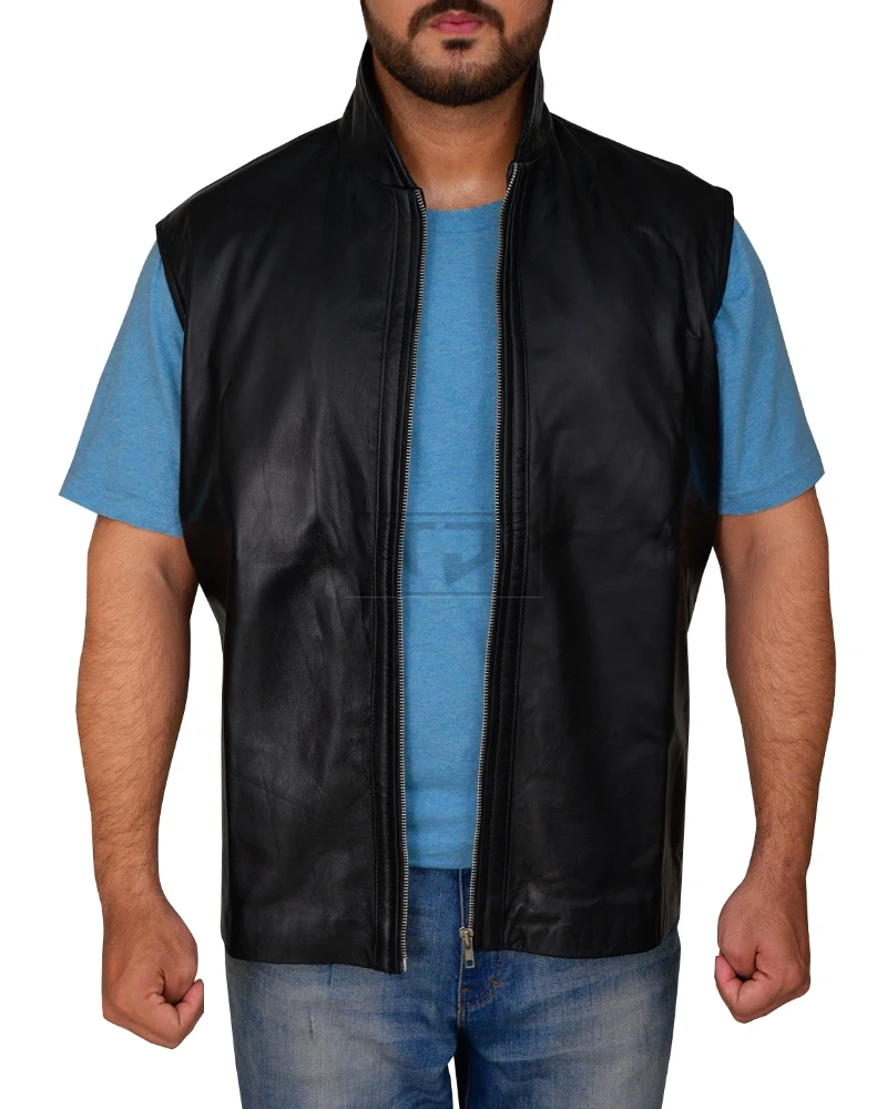 Men Sleek Black Leather Vest - image 5