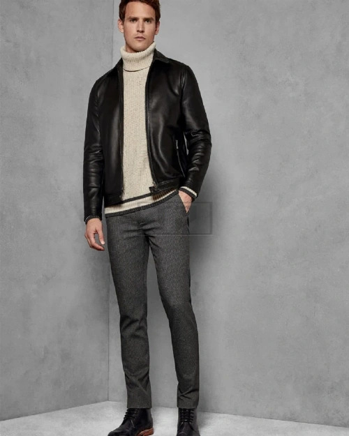 Men Black 90's Leather Jacket - image 1