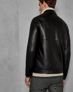 Men Black 90's Leather Jacket - image 2