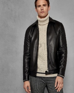 Men Black 90's Leather Jacket - image 3