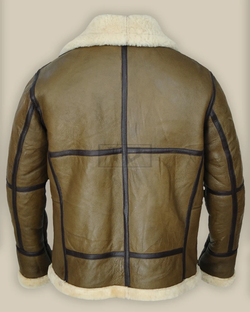 Army Greenish Brown Shearling Leather Jacket - image 2