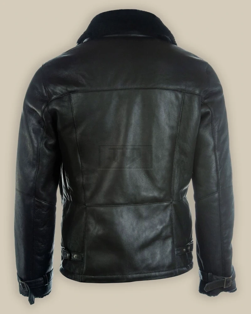 Men Pure Black B3 Shearling Jacket - image 2