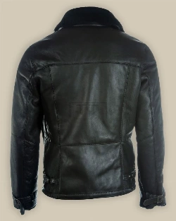 Men Pure Black B3 Shearling Jacket - image 2