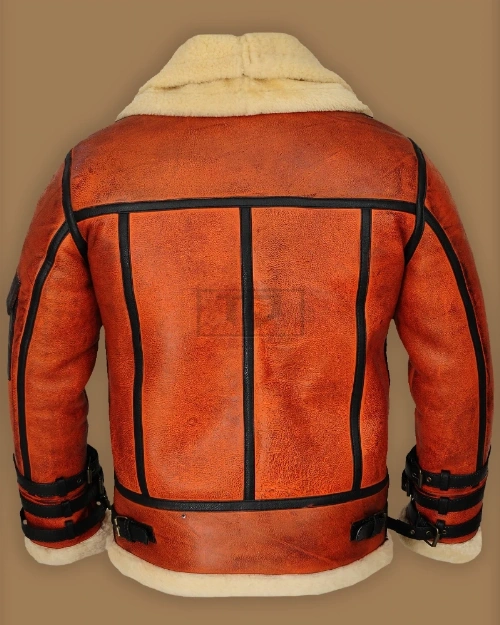 Men Distressed Brown Shearling Jacket - image 2