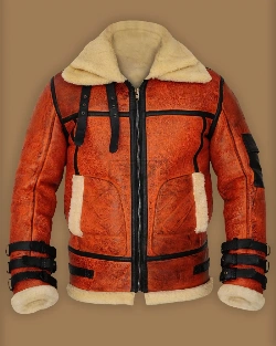 Men Distressed Brown Shearling Jacket - image 1