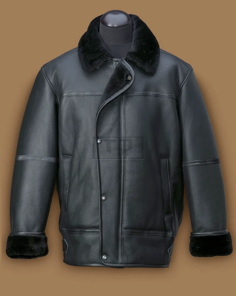 Men Black Aircraft Shearling Jacket - image 1