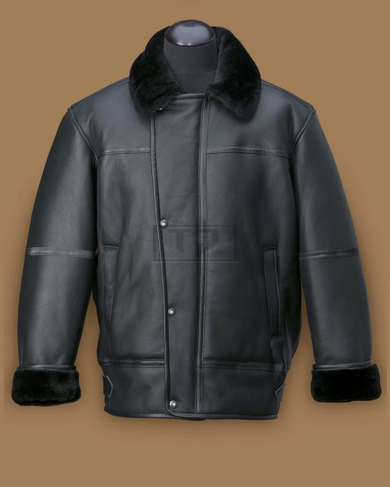 Men Black Aircraft Shearling Jacket - image 3