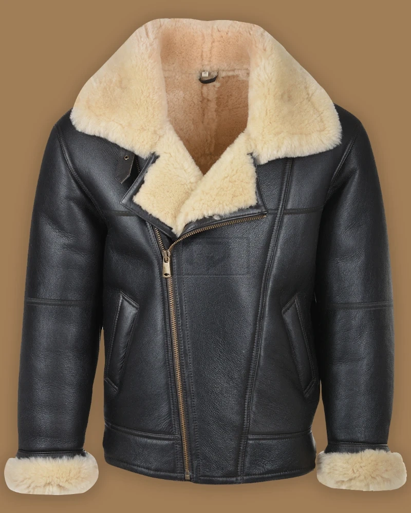 Men Black B3 Shearling Leather Jacket - image 1