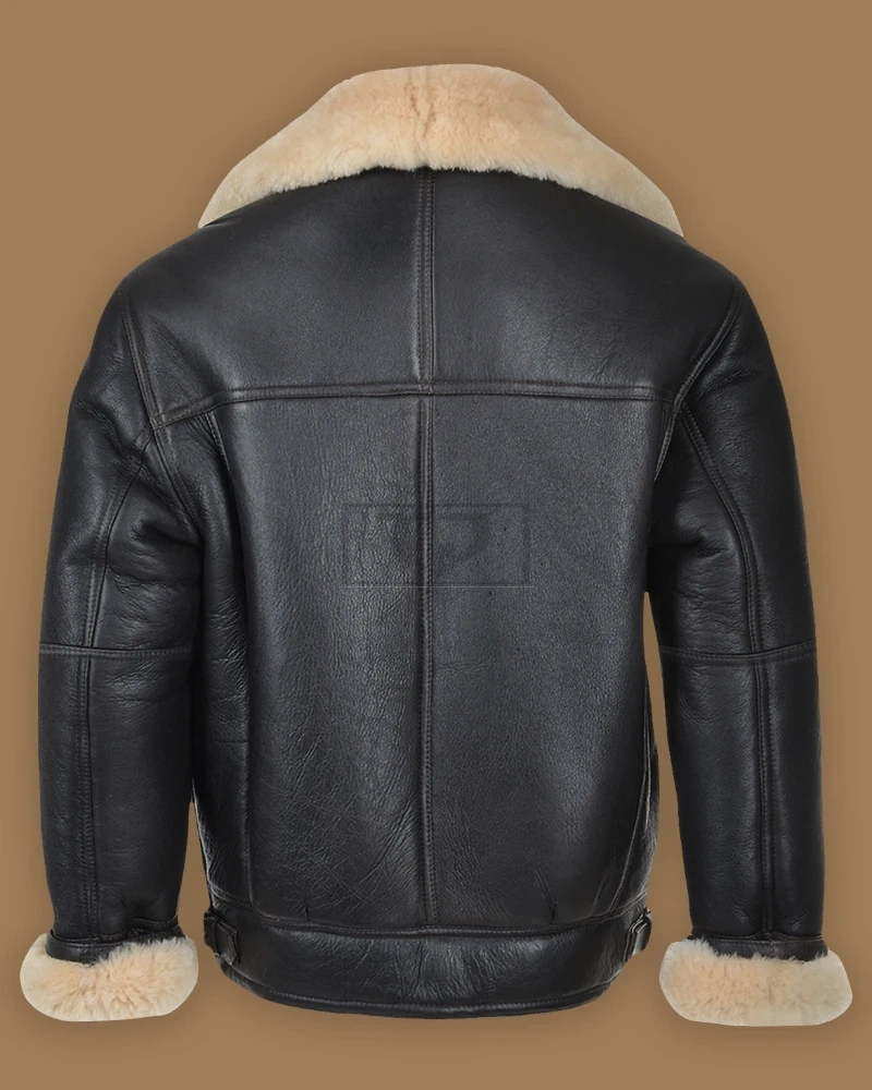 Men Black B3 Shearling Leather Jacket - image 2