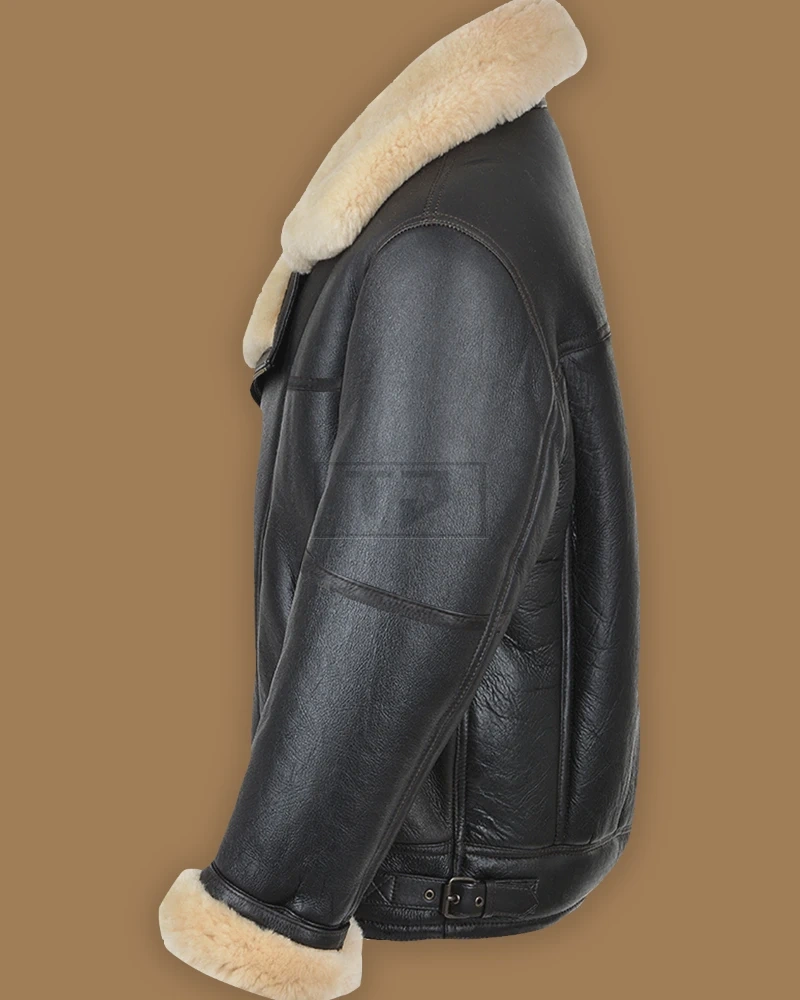 Men Black B3 Shearling Leather Jacket - image 3