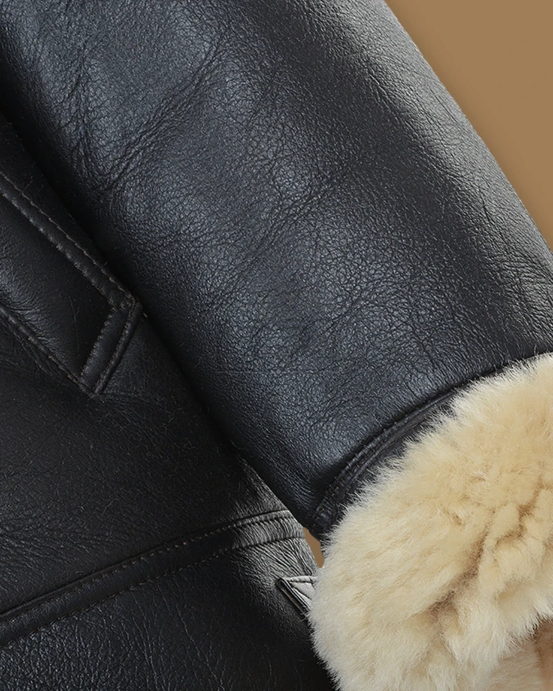 Men Black B3 Shearling Leather Jacket - image 4