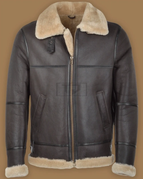Men Dark Brown RAF Shearling Jacket - image 1