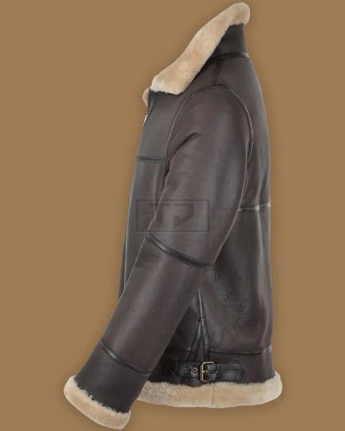 Men Dark Brown RAF Shearling Jacket - image 3