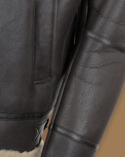 Men Dark Brown RAF Shearling Jacket - image 4