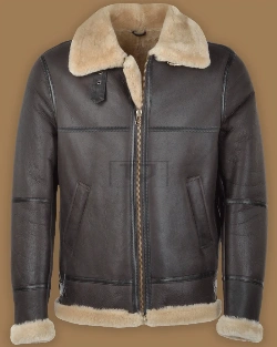 Men Dark Brown RAF Shearling Jacket - image 1