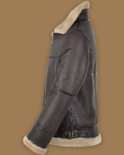 Men Dark Brown RAF Shearling Jacket - image 3