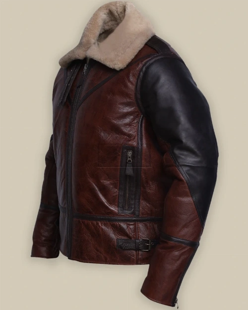 Men Umber Brown Shearling Jacket - image 4