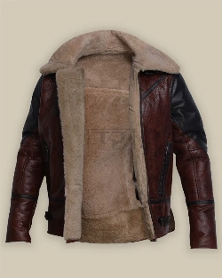 Men Umber Brown Shearling Jacket - image 3