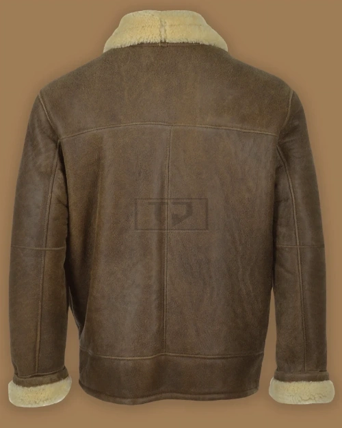 Men Brown Aviator Shearling Leather Jacket - image 2
