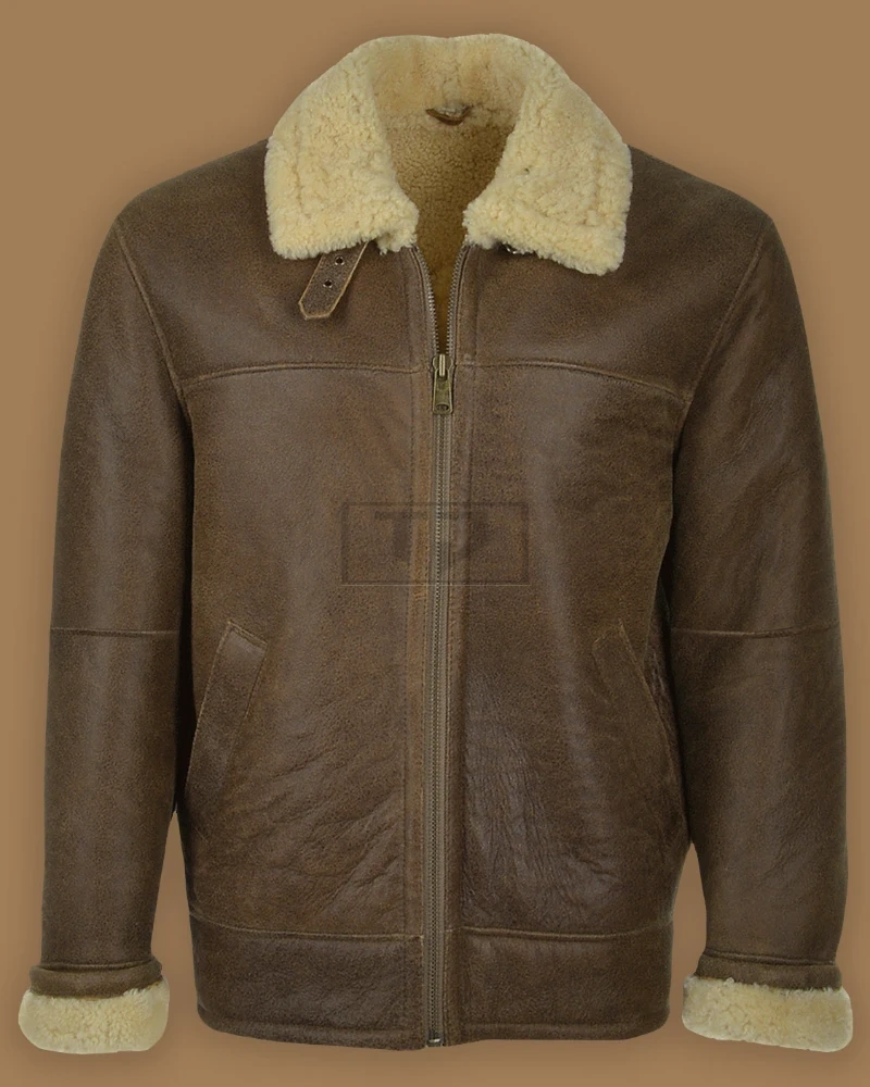 Men Brown Aviator Shearling Leather Jacket - image 1