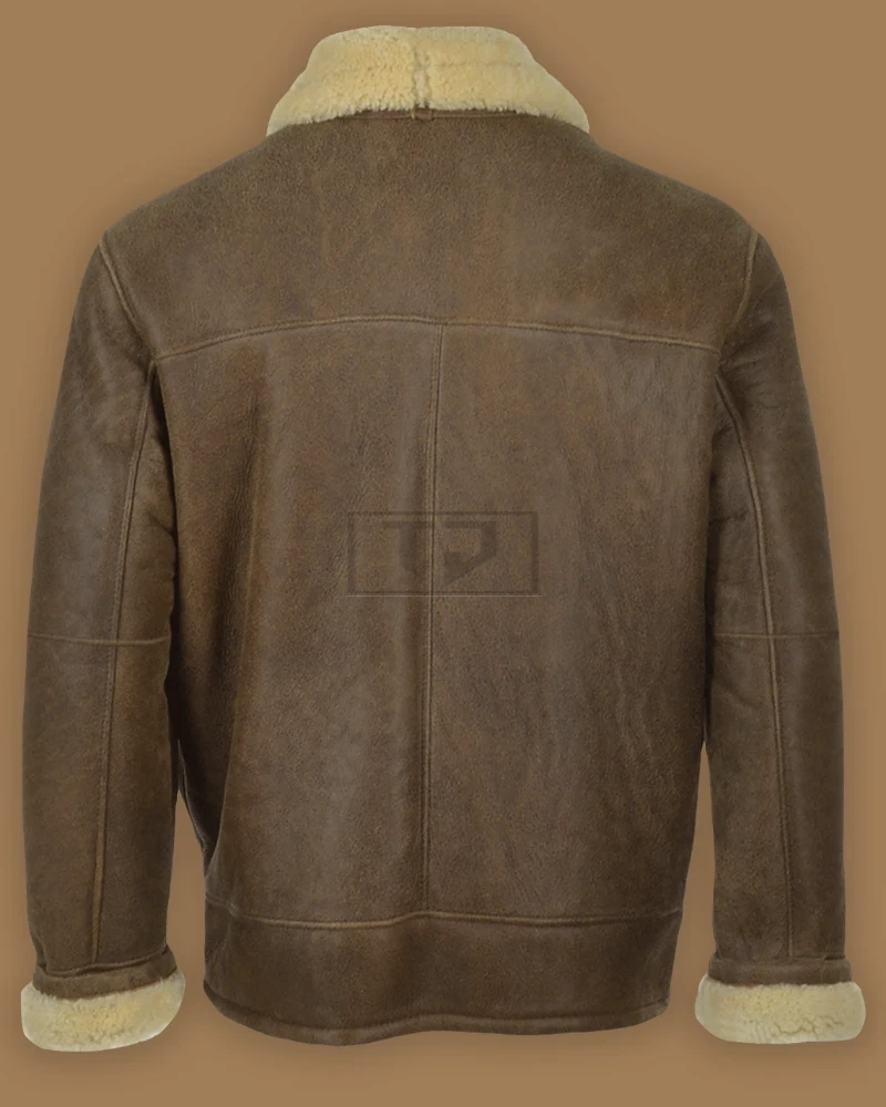 Men Brown Aviator Shearling Leather Jacket - image 2