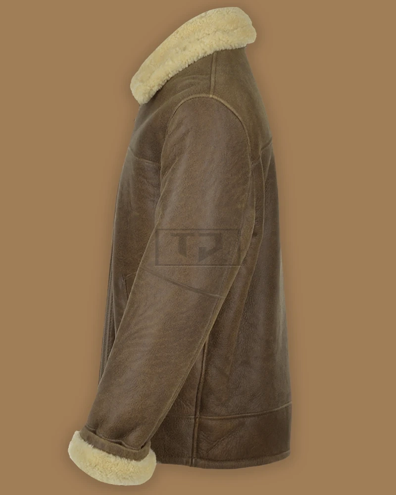 Men Brown Aviator Shearling Leather Jacket - image 3