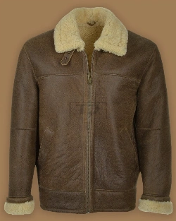 Men Brown Aviator Shearling Leather Jacket - image 1