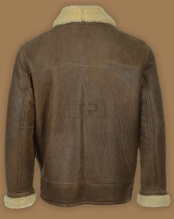 Men Brown Aviator Shearling Leather Jacket - image 2