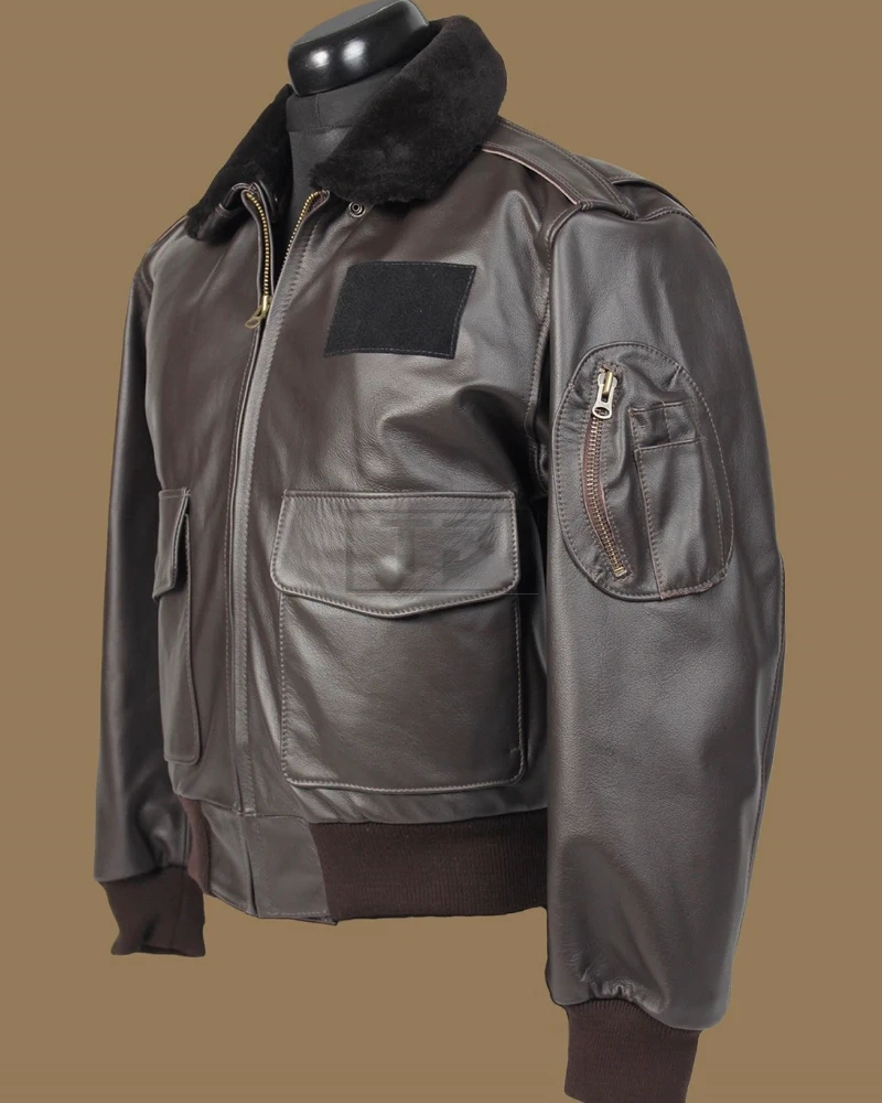 Men Brown Airforce Leather Jacket - image 3