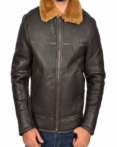 Men Real Sheepskin Brown Jacket - image 3