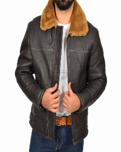 Men Real Sheepskin Brown Jacket - image 1