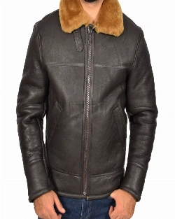 Men Real Sheepskin Brown Jacket - image 3