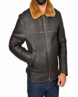 Men Real Sheepskin Brown Jacket - image 4