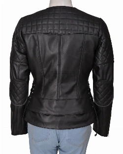 Women Black Biker Quilted Jacket - image 2