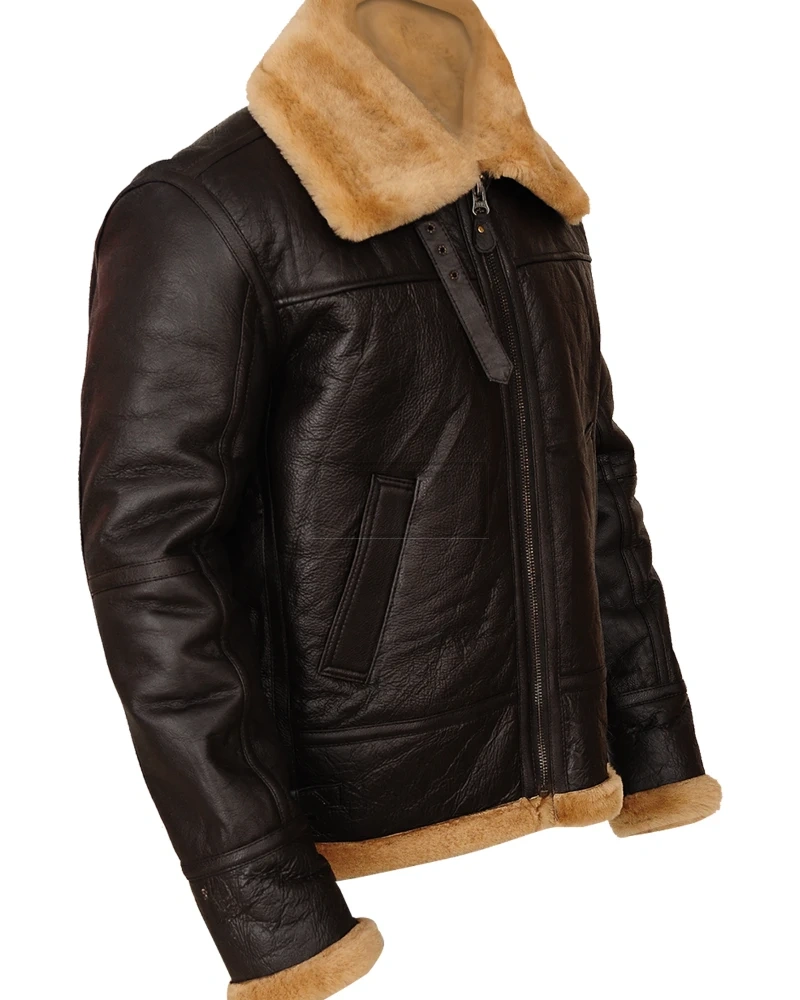 Men Brown  B3 Sheepskin Leather Jacket - image 3