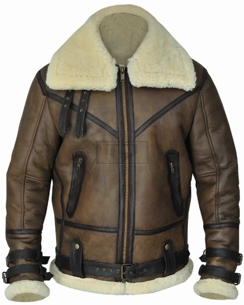 Men Brown B3 Aviator Shearling Jacket - image 1
