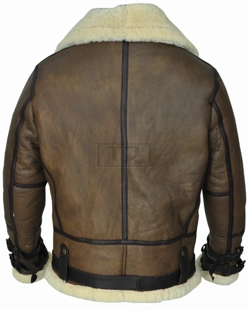 Men Brown B3 Aviator Shearling Jacket - image 2