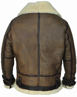 Men Brown B3 Aviator Shearling Jacket - image 2