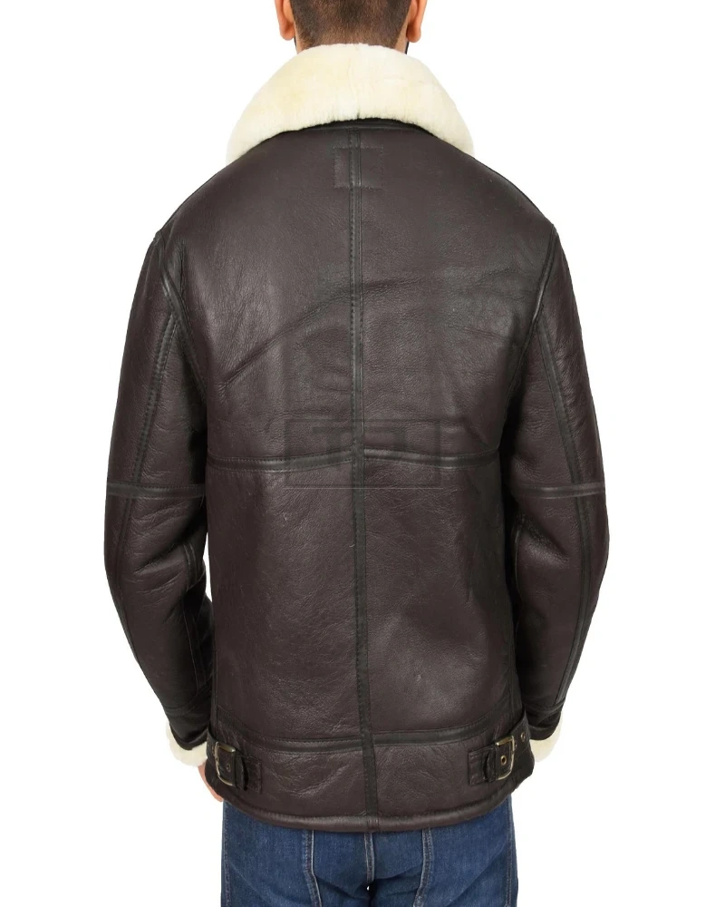 Men Dark Brown Shearling Leather Jacket - image 2