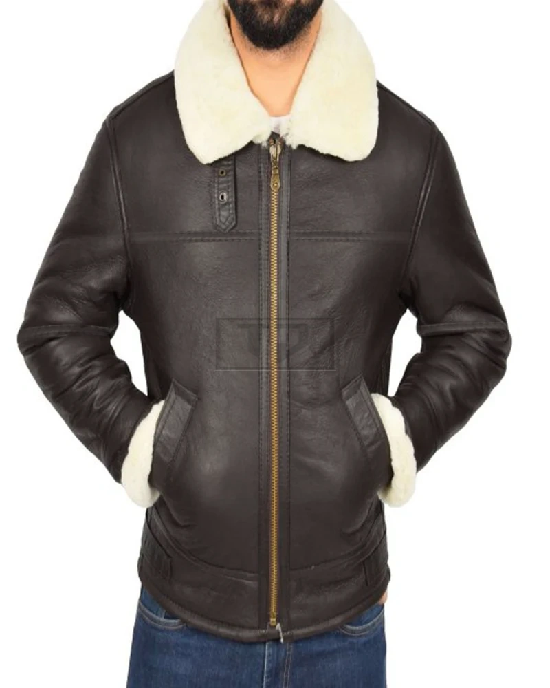Men Dark Brown Shearling Leather Jacket - image 3