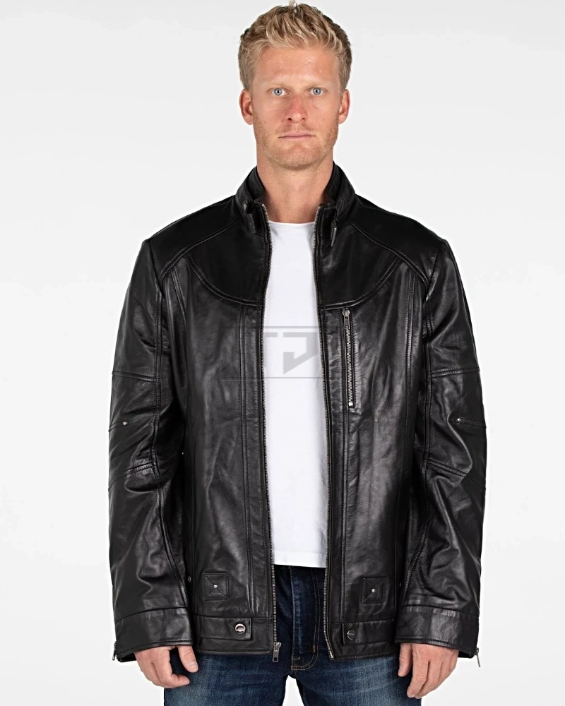 Men Ink Black Leather Jacket - image 1