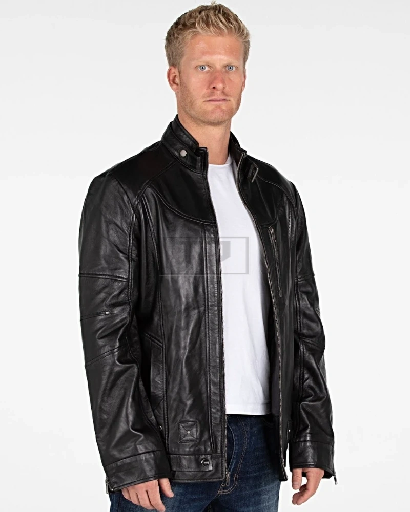 Men Ink Black Leather Jacket - image 3