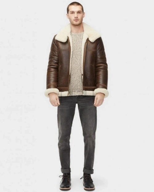 Men Aviator Shearling Leather Jacket - image 1