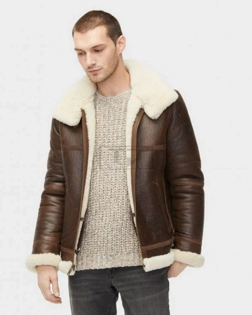 Men Aviator Shearling Leather Jacket - image 3