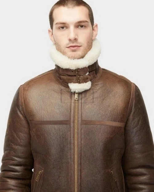 Men Aviator Shearling Leather Jacket - image 4