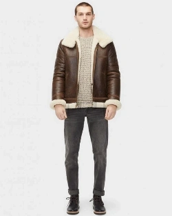 Men Aviator Shearling Leather Jacket - image 1