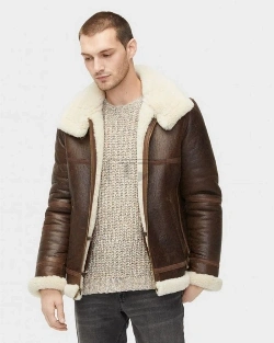 Men Aviator Shearling Leather Jacket - image 3
