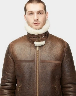 Men Aviator Shearling Leather Jacket - image 4