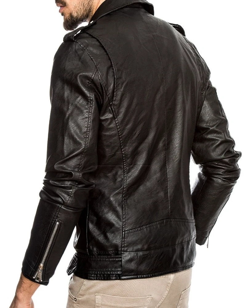 Basic Black Leather Jacket For Men - image 2